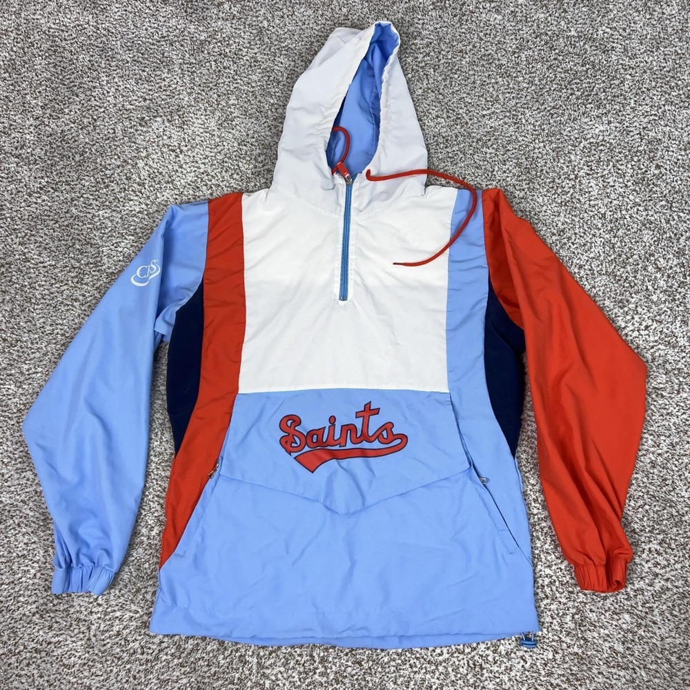 St Paul Saints Jacket Mens Medium Blue‎ Hooded 1/4 Zip Windbreaker Baseball MILB
